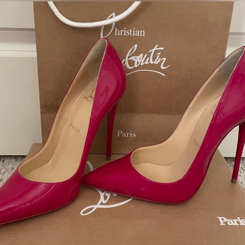 NWT Christian Louboutin So Kate 120 Patent Leather Ultra Rose 37.5 / 7.5 in box!